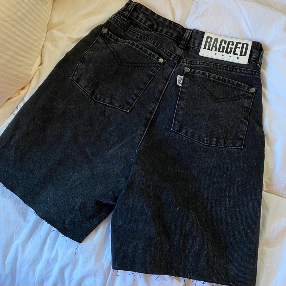 ragged black denim shorts